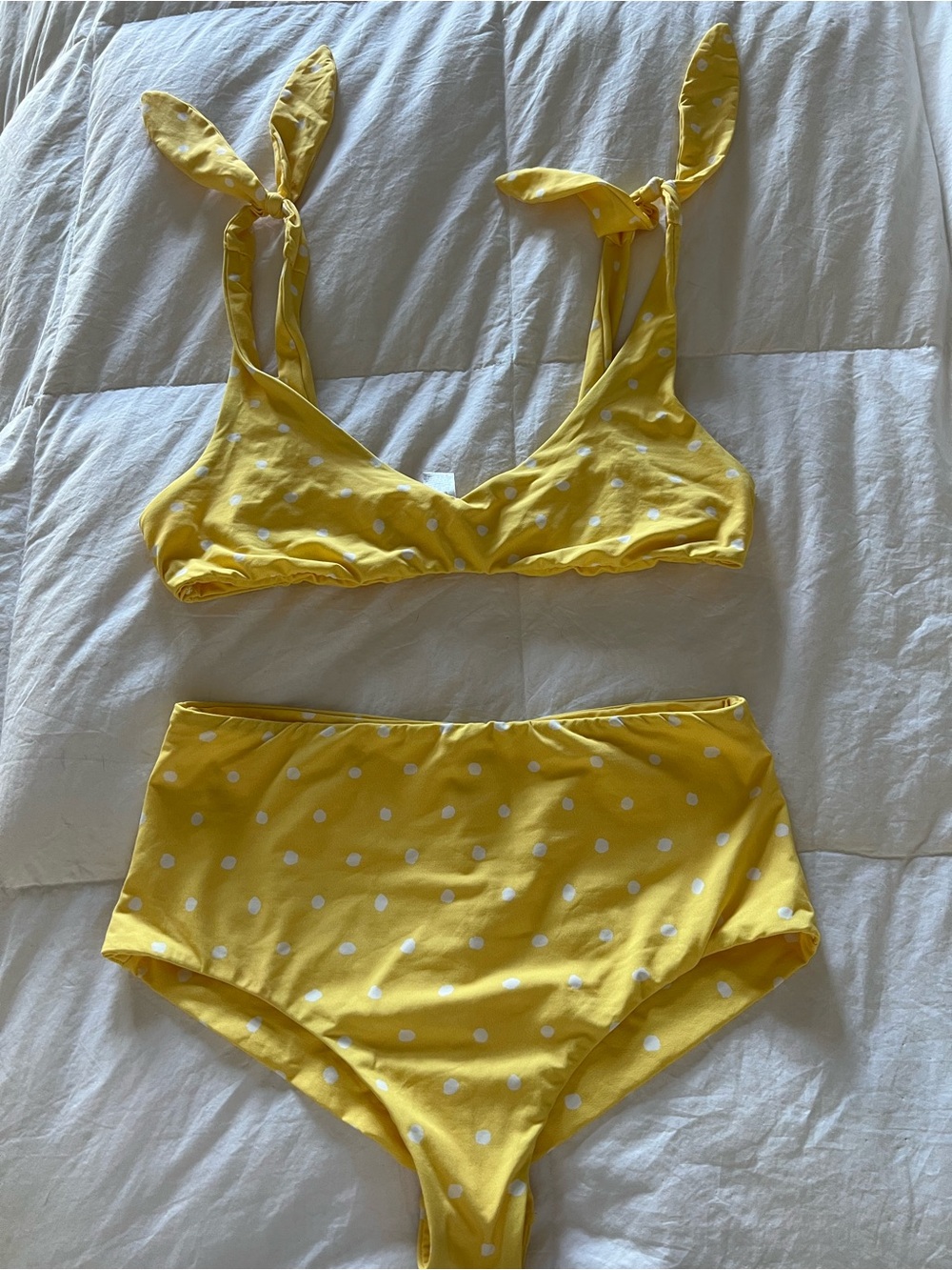 Eberjey Yellow Polka Dot Tie-Shoulder Bikini Set